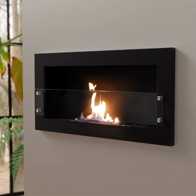 Texas  - Zwarte bio-ethanol wandhaard  met glas Texas  - Zwarte bio-ethanol wandhaard  met glas