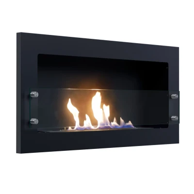 Texas  - Zwarte bio-ethanol wandhaard  met glas Texas  - Zwarte bio-ethanol wandhaard  met glas