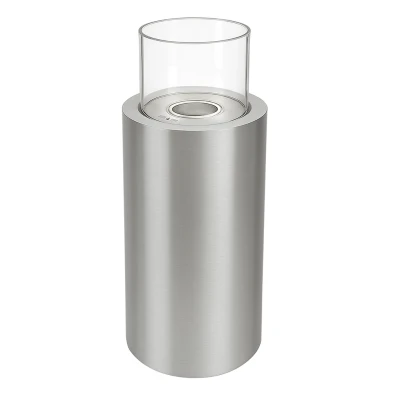 Dualis – Geborsteld staal – Buiten bio-ethanolhaard | Koop hier ScandiFlames Dualis bio-ethanolhaard met een frame van geborsteld staal en cilindrisch veiligheidsglas.