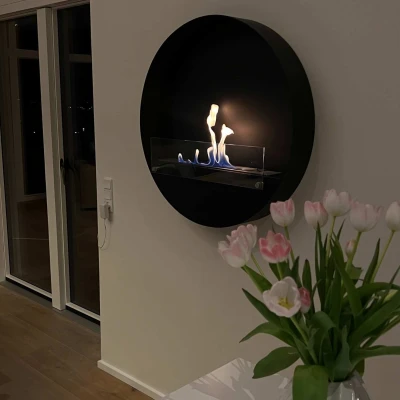 Zwarte ronde muurhaard Ronde biohaard voor aan de muur