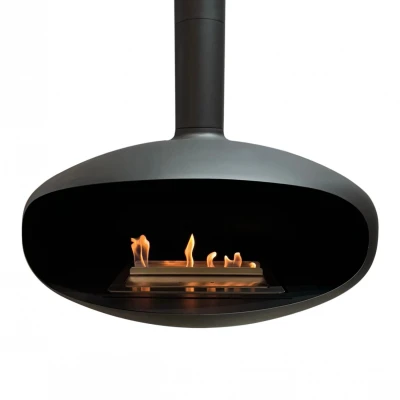 Icon Fires - THE ICONIC Icon Fires The ICONIC grote zwarte aan het plafond gemontuurde bio-ethanol haard met een diamter van 90 cm