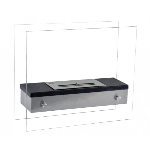 Biohaard met twee glazen zijdes en een brander van 1,2 liter. Brandtijd 2-3 uur. Maat H: 40 x B: 47 x D: 19 cm.